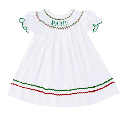 Preorder - White Hand Smocked Custom Name / Ships early Oct