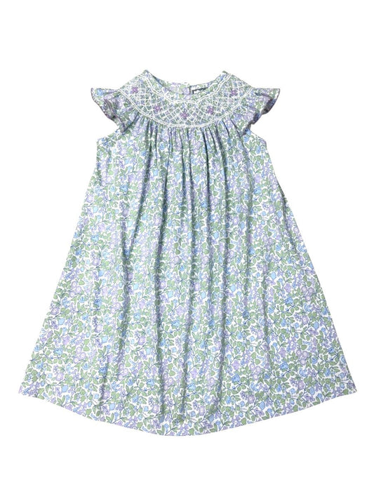 Purple Floral Floral Hand Smocked Dress