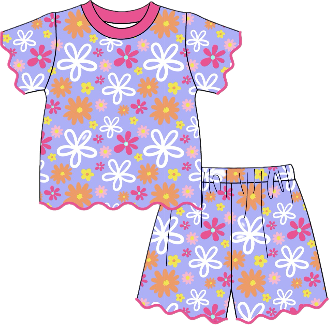 Scalloped Purple Floral short set