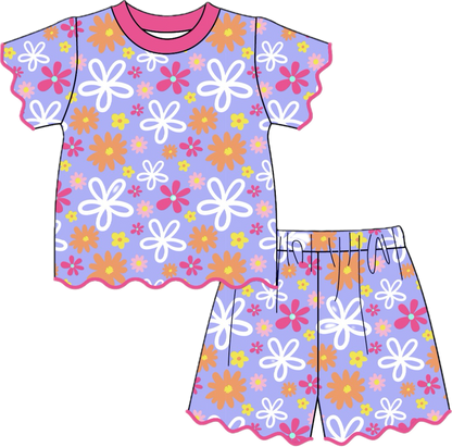Scalloped Purple Floral short set