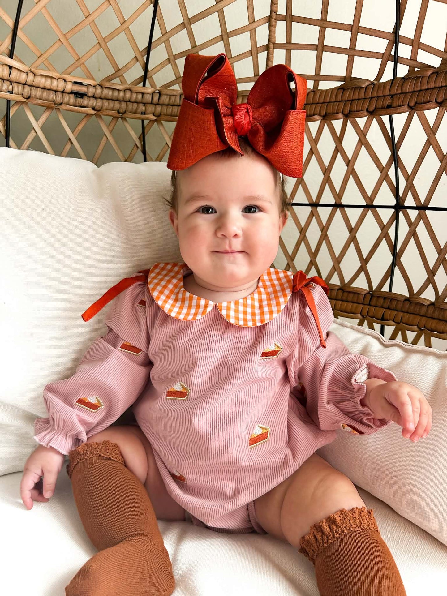 Pink Corduroy pumpkin pie embroidered bubble