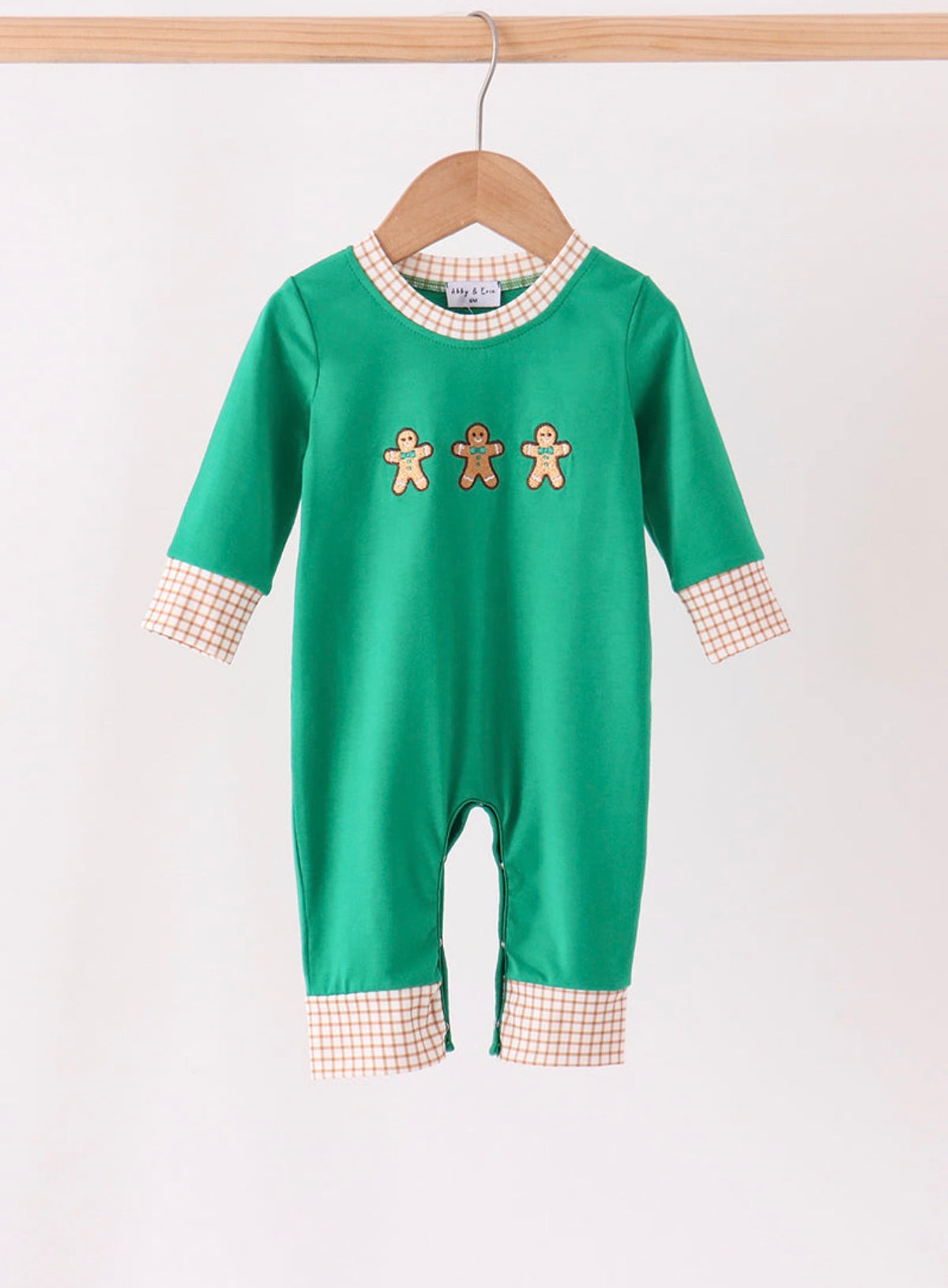 Embroidered Boys Green Gingerbread romper