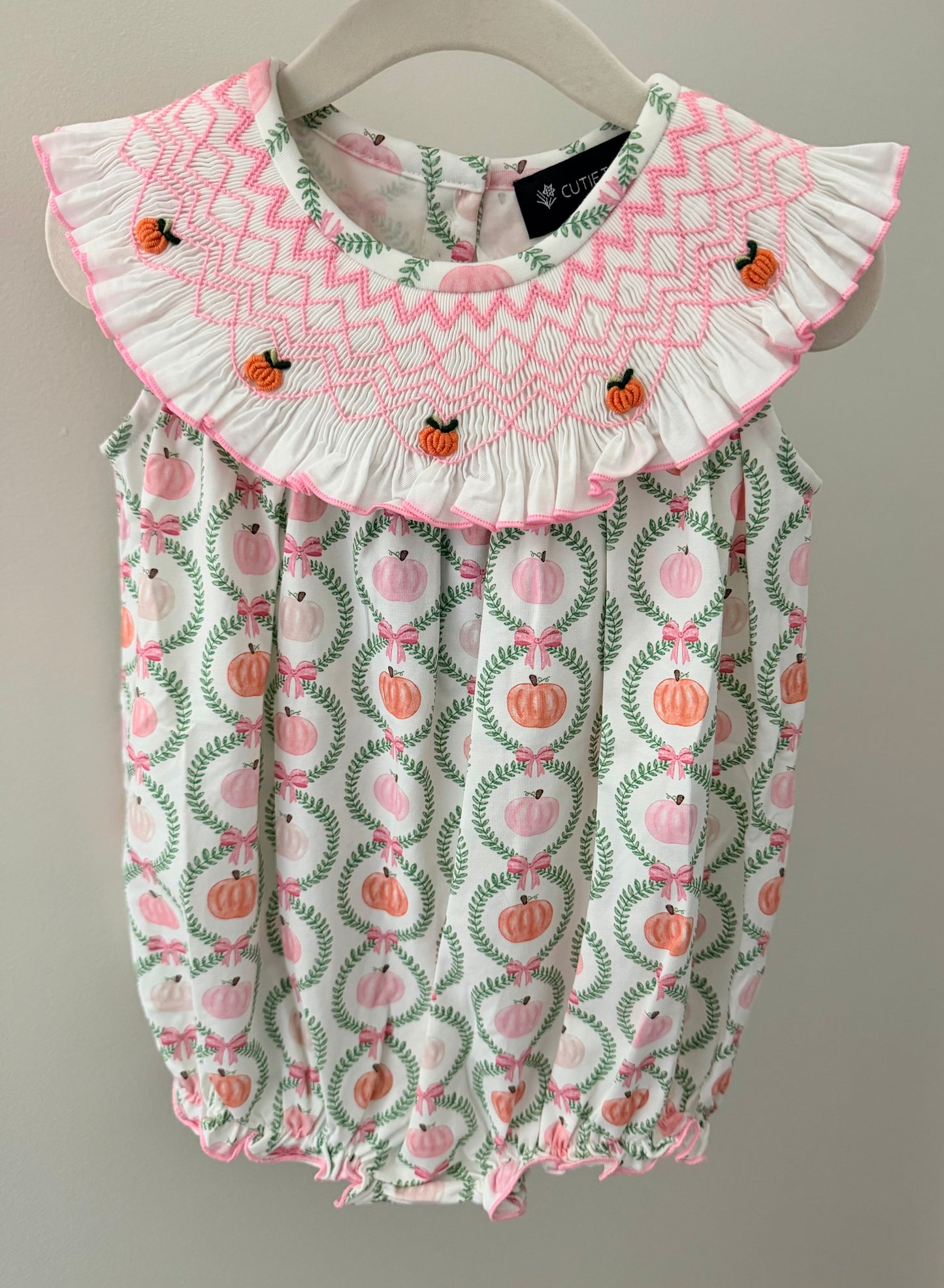 Hand Smocked Grandmillennial Pink Pumpkin Bubble