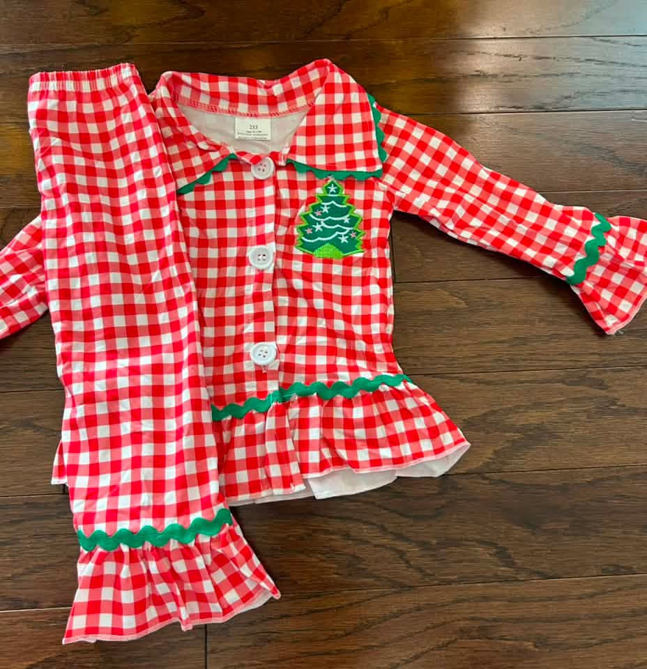 Preorder - GIRLS red and white Christmas tree set  - Ships Sept