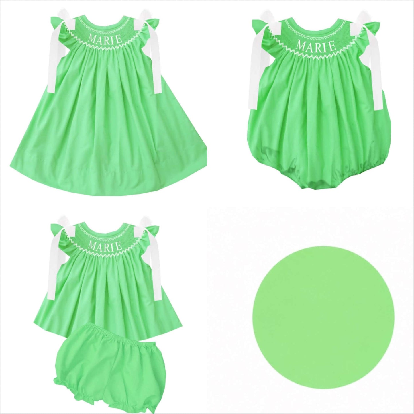 Hand Smocked Custom Name - Green
