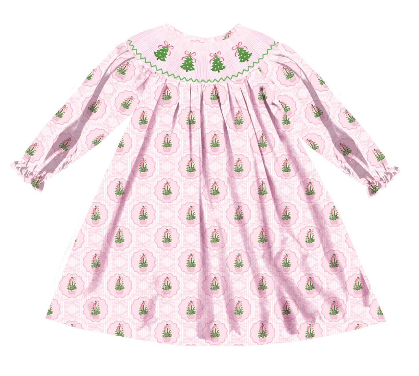 Preorder - Hand Smocked Pink Tree with Pearls / Ships early Oct