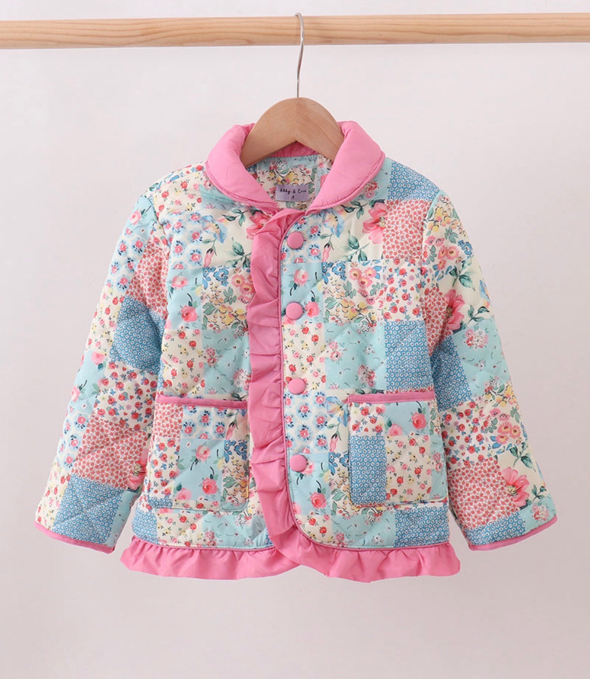 Pink Floral Patchwork Ruffle Coat