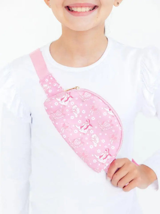 Kid Size Belt Bag - Pink Cowgirl Boots