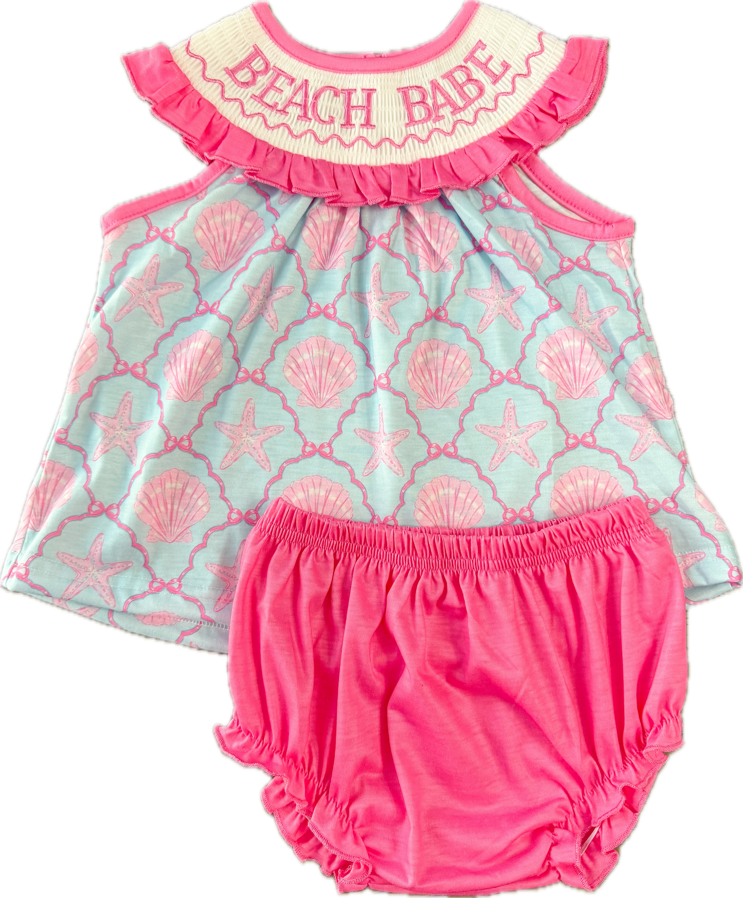 Pink seashell BEACH BABE diaper set