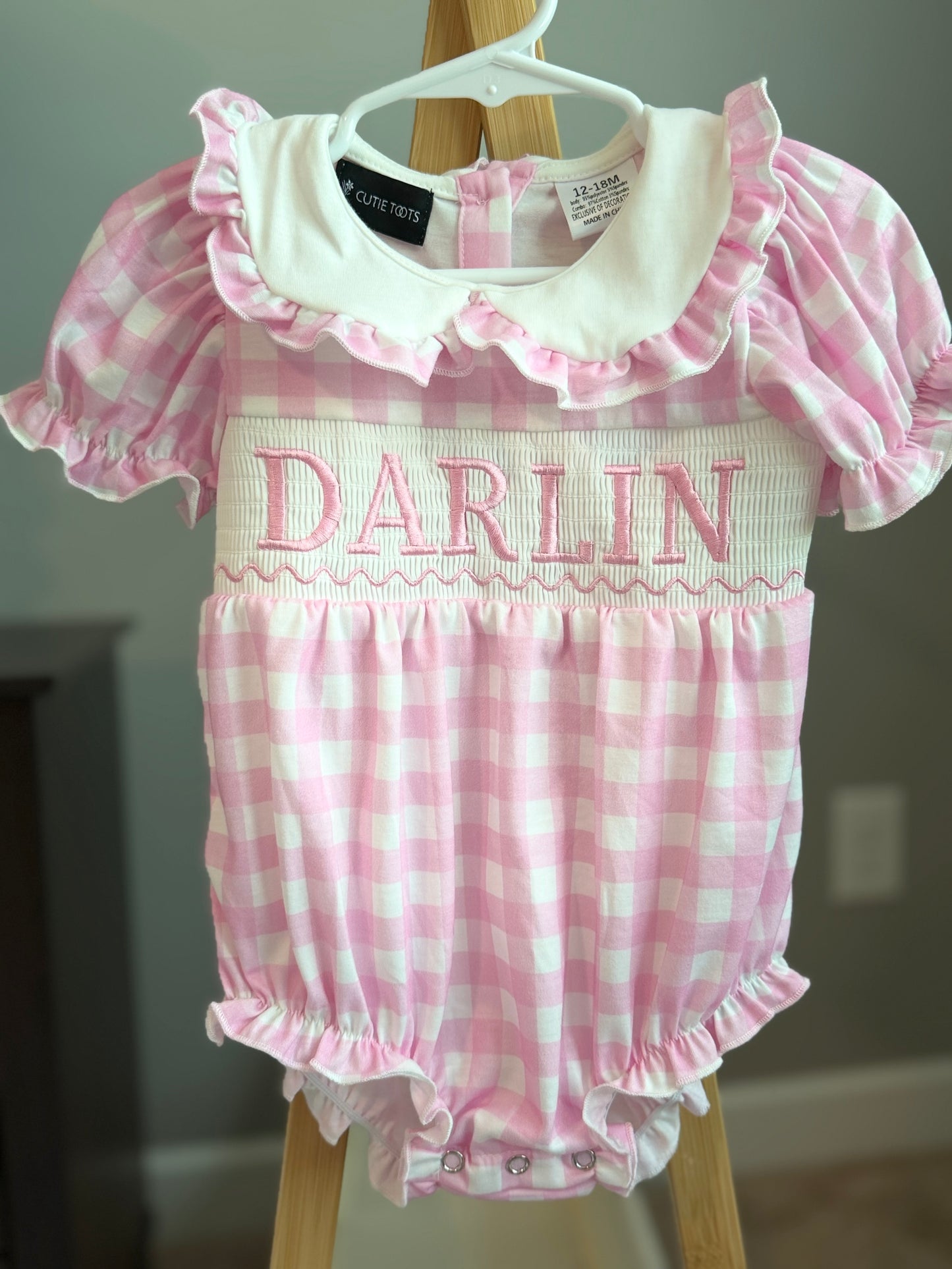 Pink Gingham DARLIN bubble with collar