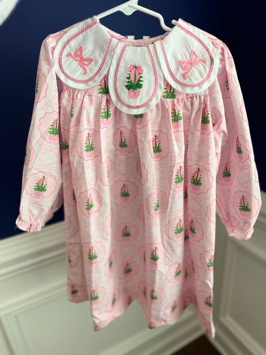 Pink Christmas Tree Petal Neck Dress