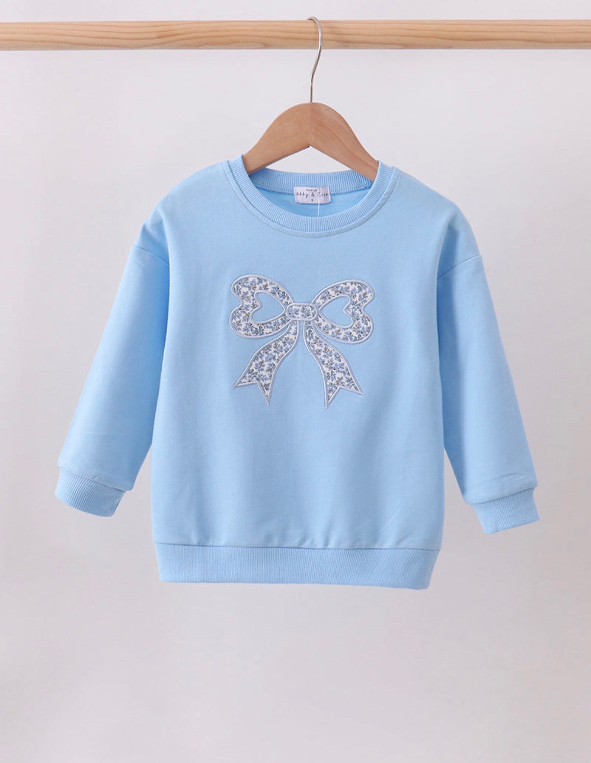 Blue Floral Applique Bow Top
