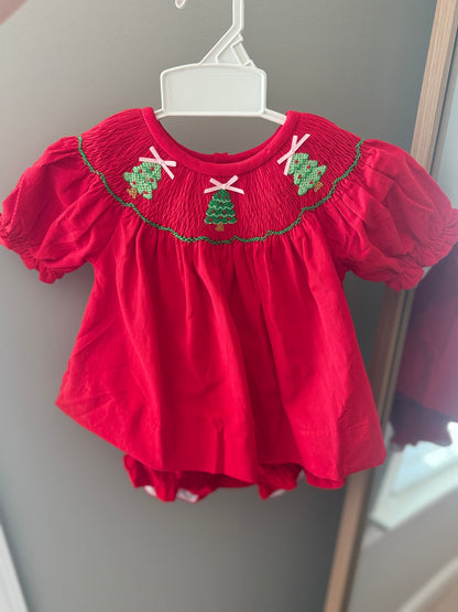 Hand Smocked Christmas Tree Corduroy Diaper Set