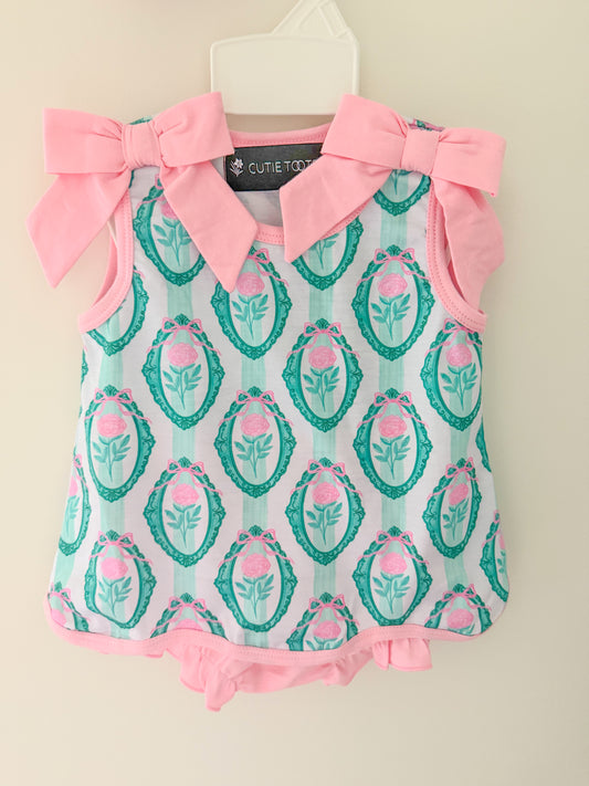 Pink and Green Rose diaper set