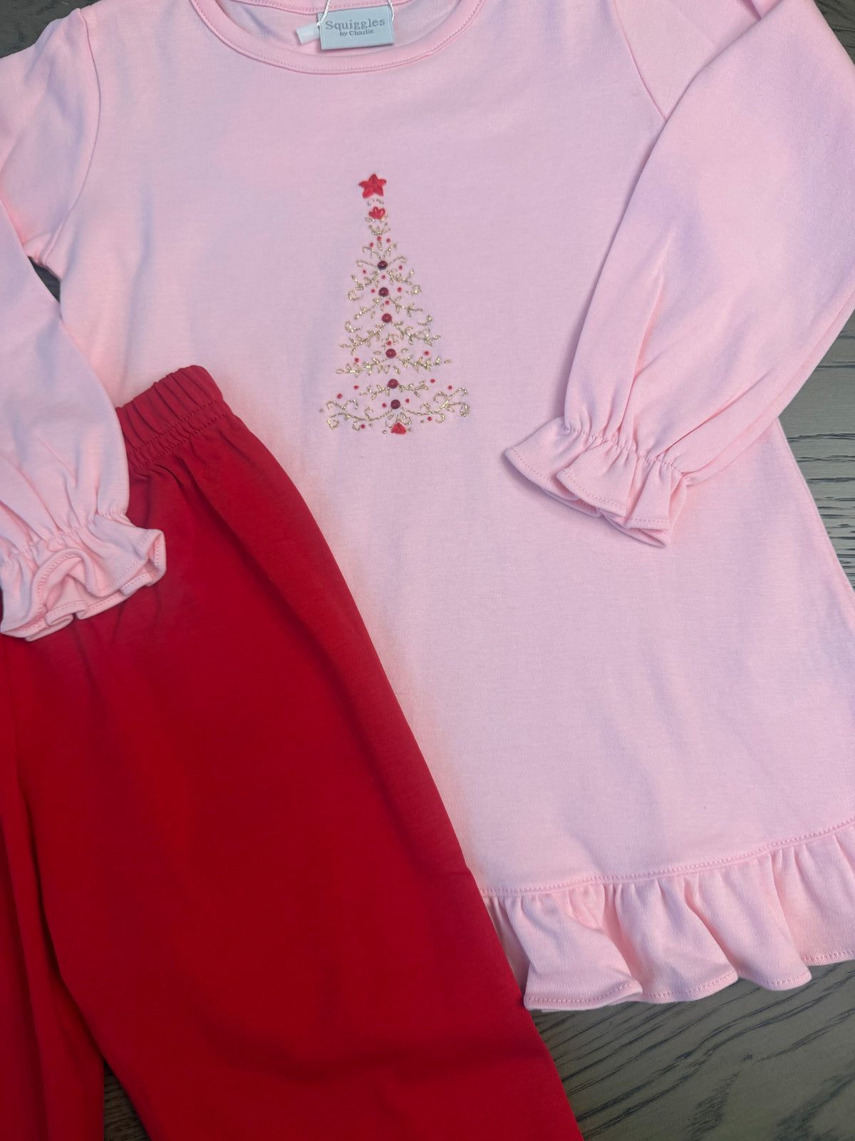 Hand embroidered pink and gold Pima cotton pant set