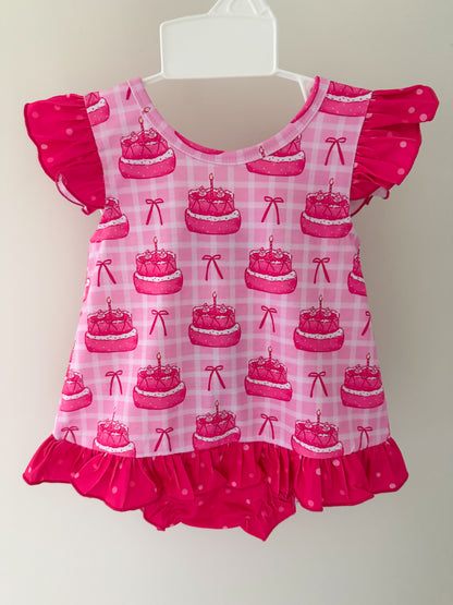 Pink Birthday Cake Bow Back diaper set