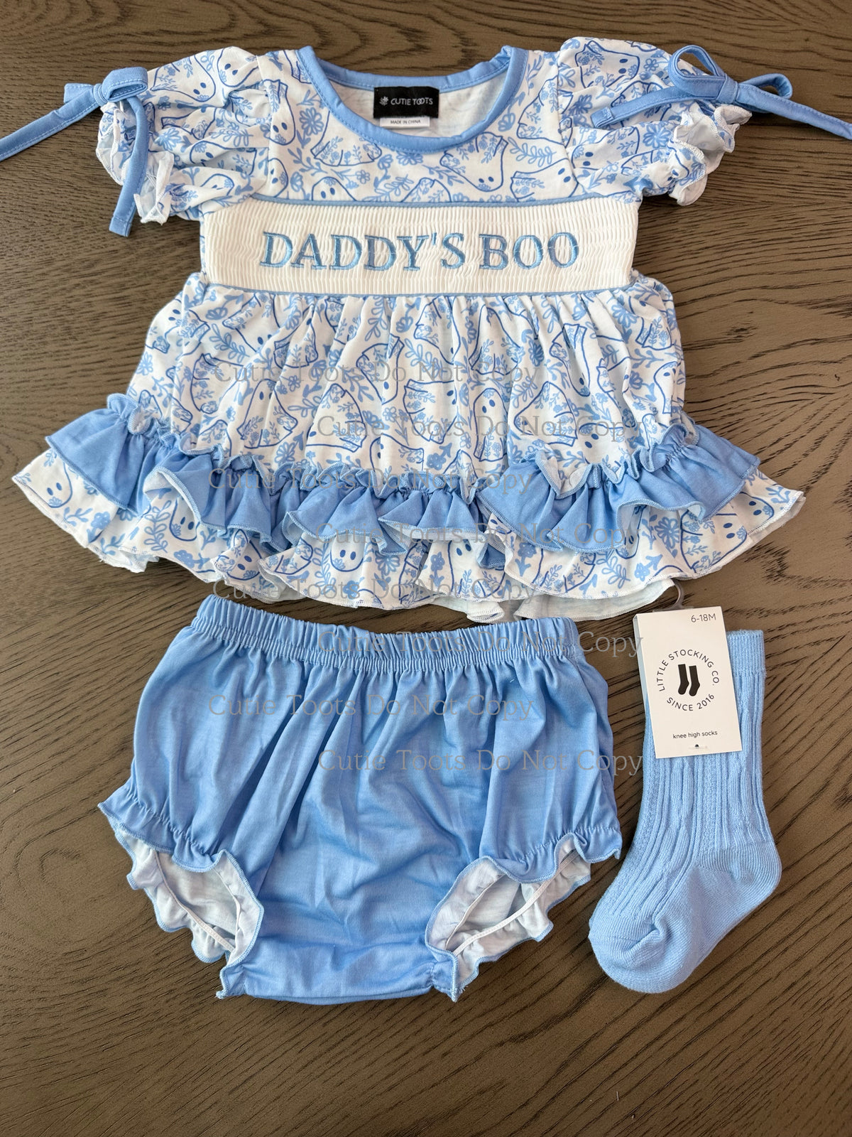 DADDY'S BOO blue ghost ruffle diaper set (socks NOT included)