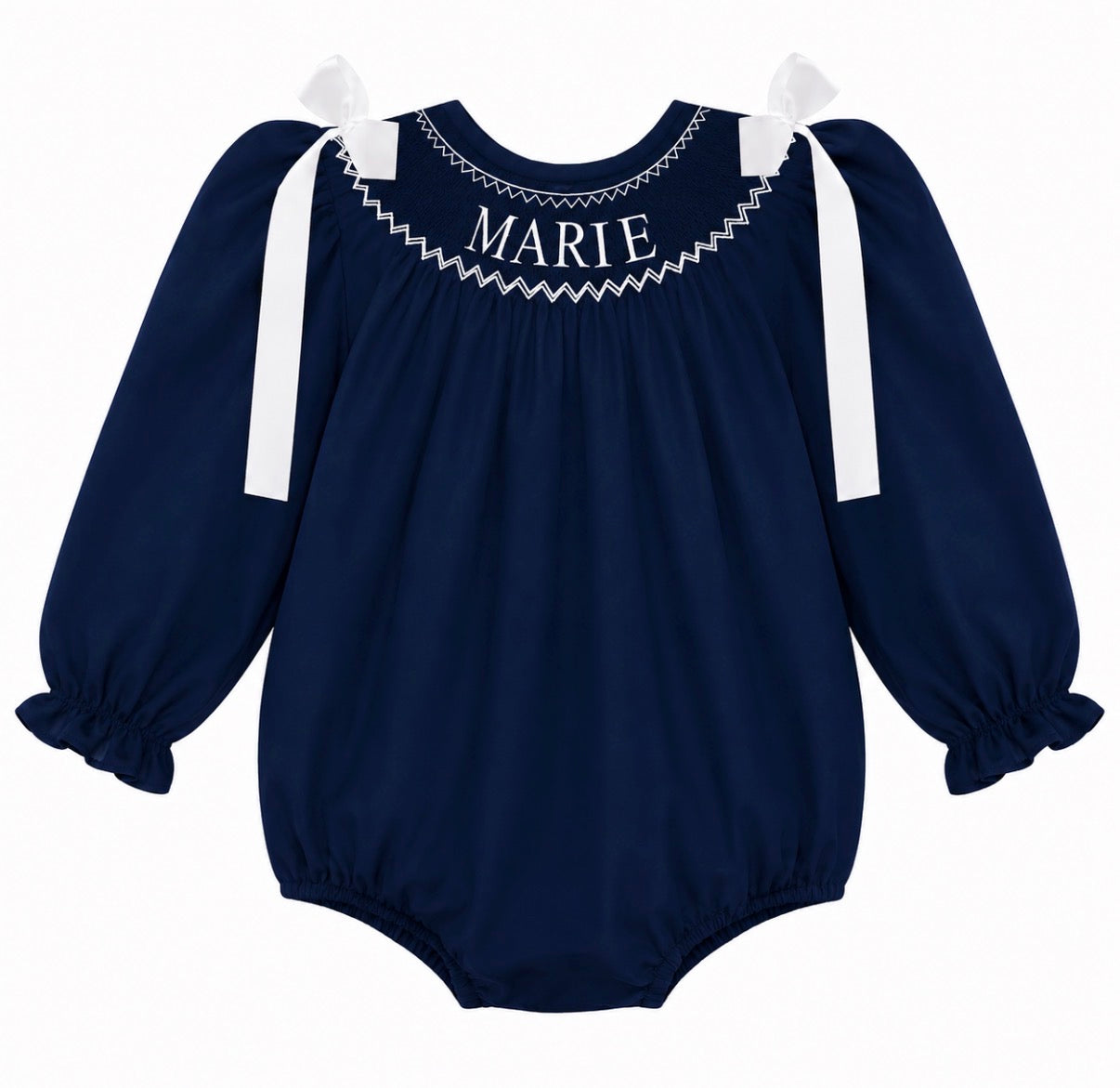 Preorder - Navy Hand Smocked Custom Name / Ships early Oct