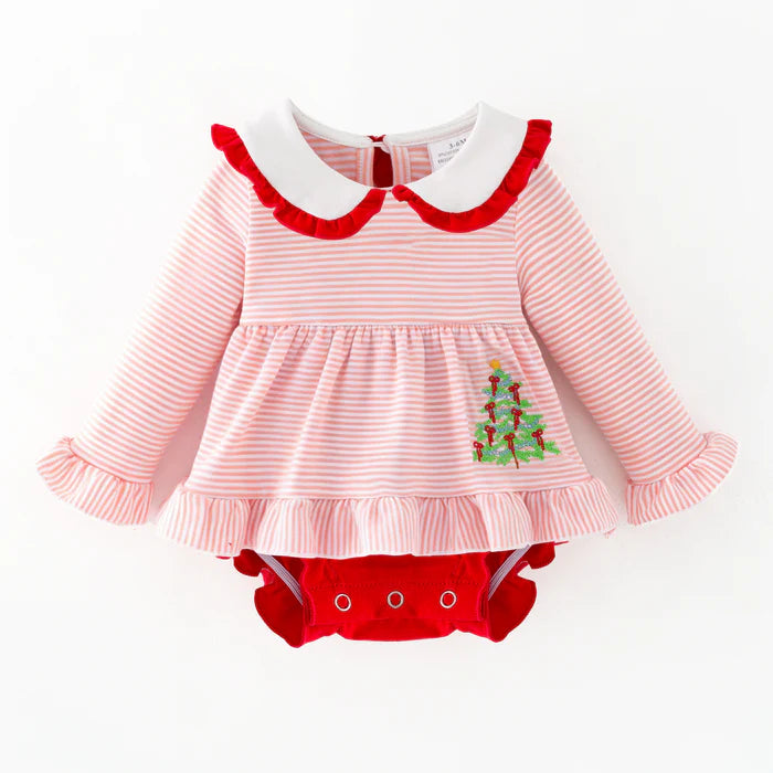 Pink and red Christmas tree skirted bubble