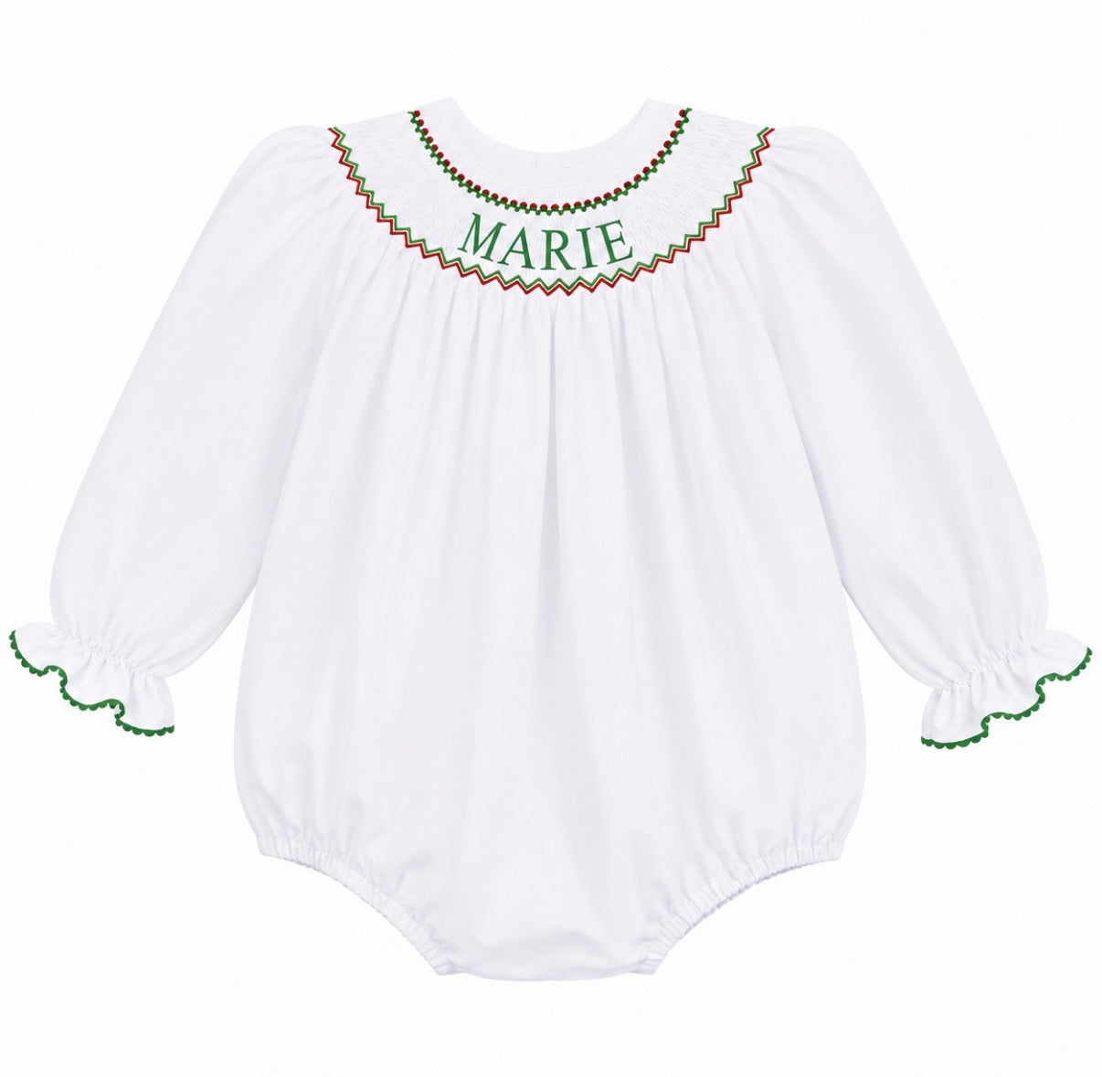 Preorder - White Hand Smocked Custom Name / Ships early Oct