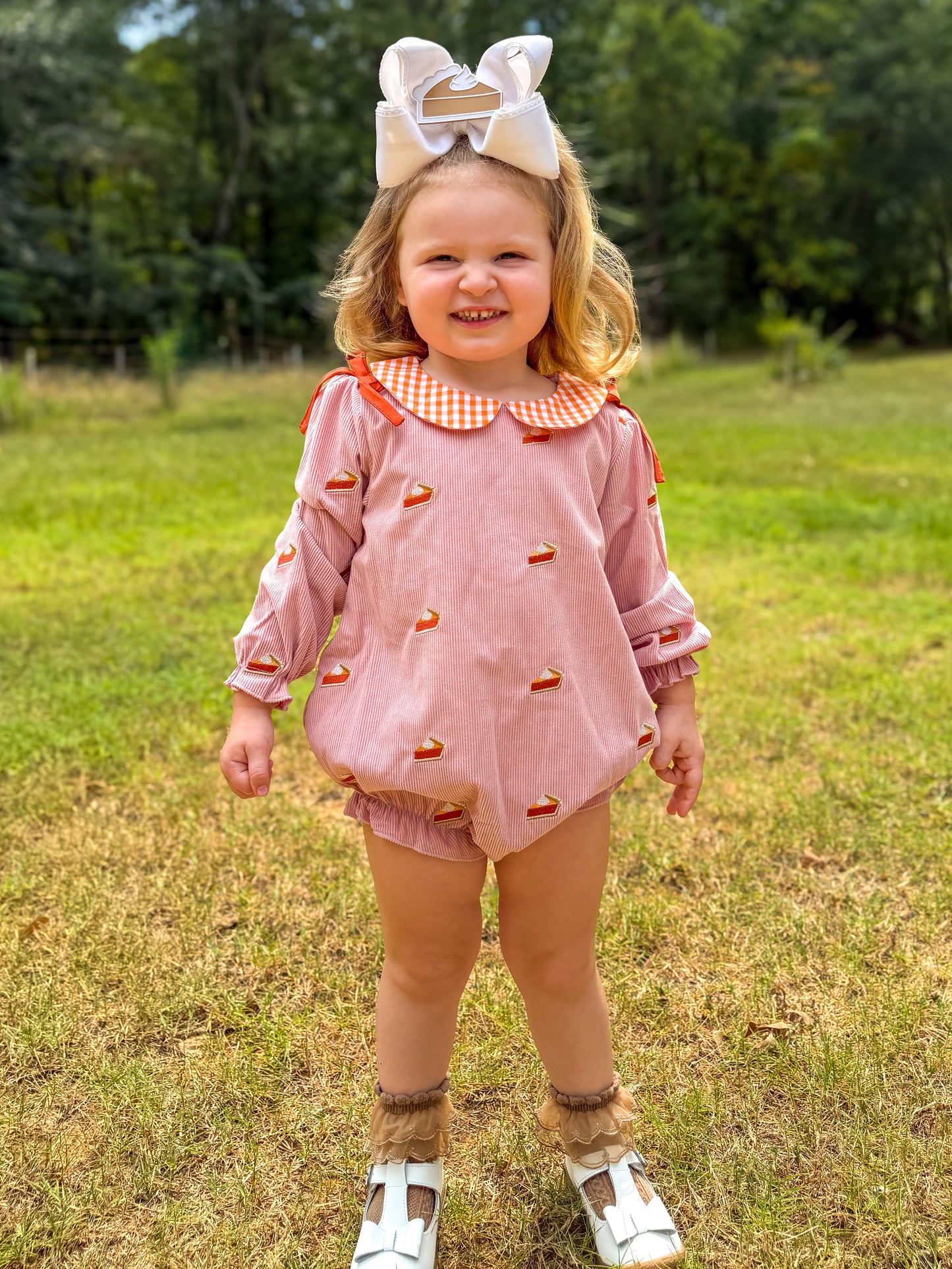 Pink Corduroy pumpkin pie embroidered bubble