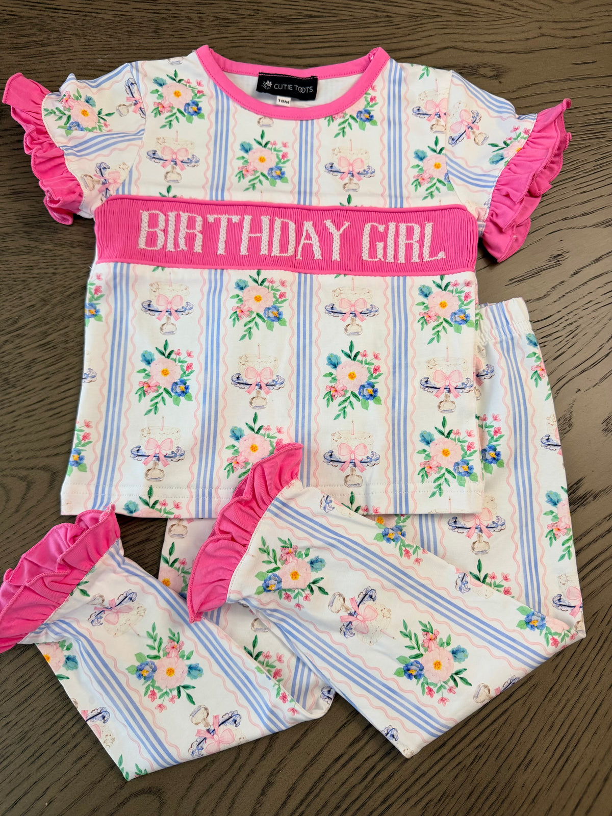 Hand Smocked BIRTHDAY GIRL ruffle lounge