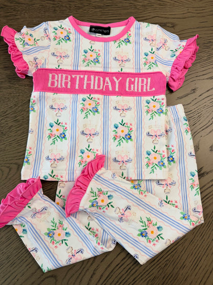 Hand Smocked BIRTHDAY GIRL ruffle lounge