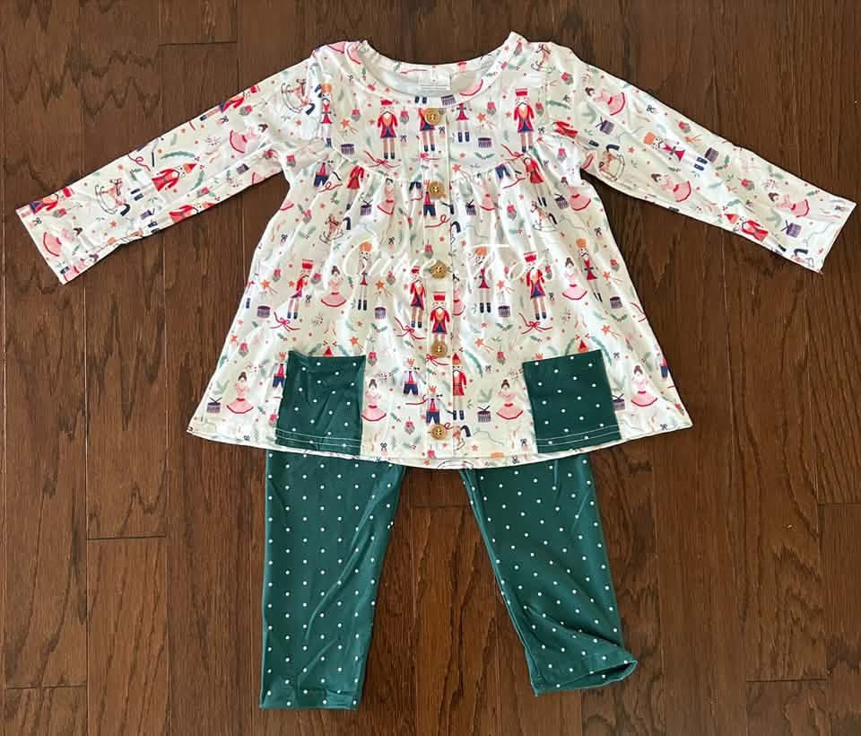 Preorder - green polka dot nutcracker pant set - ships sept