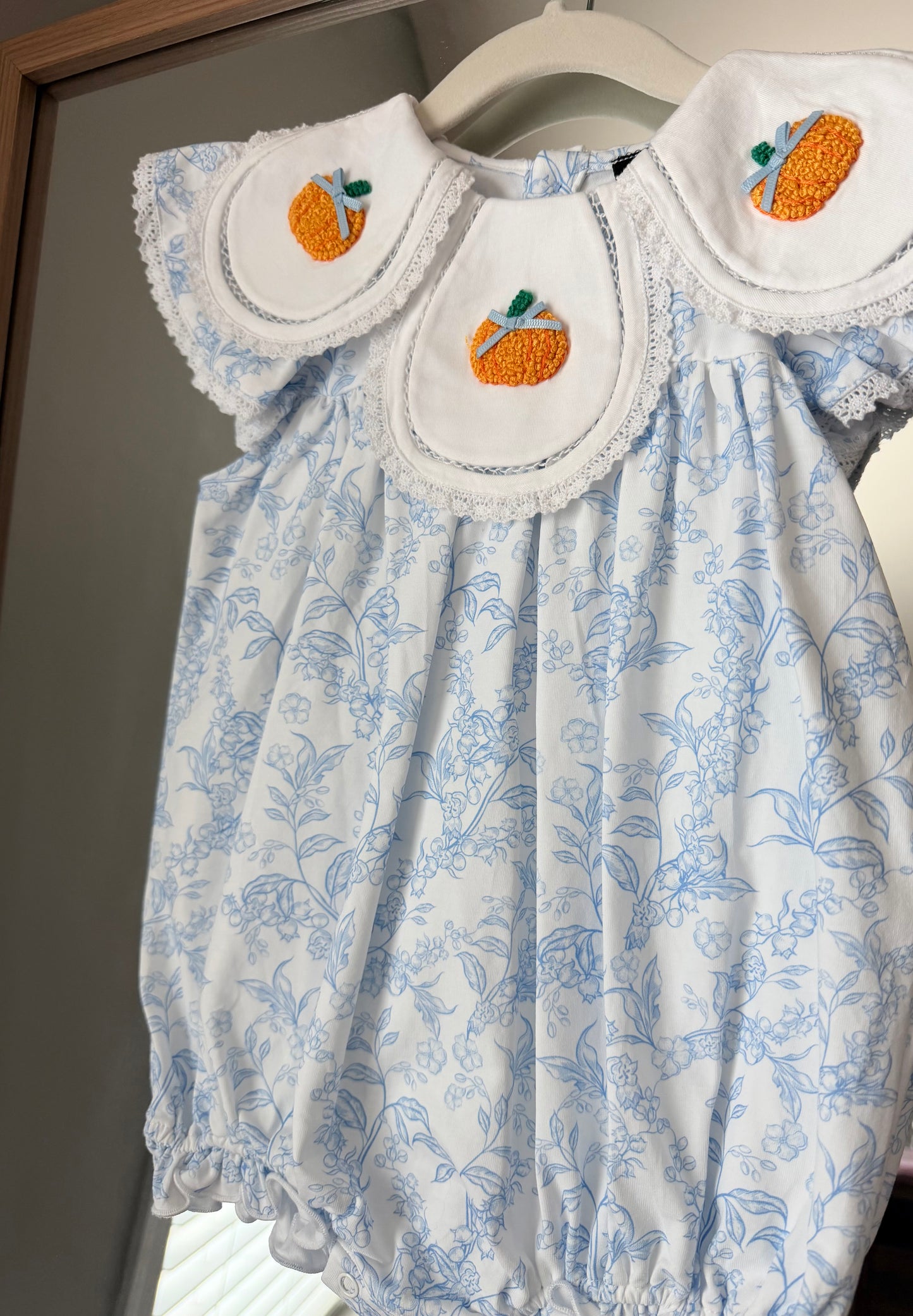 French Knot Blue Toile Pumpkin Bubble