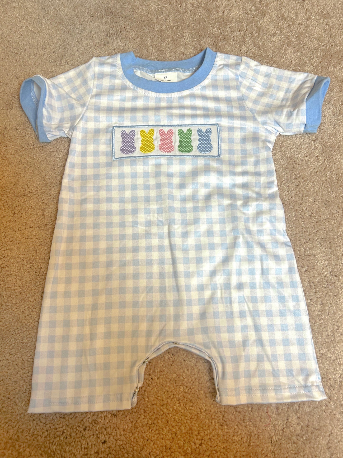 Blue Plaid Bunny romper 12/18M