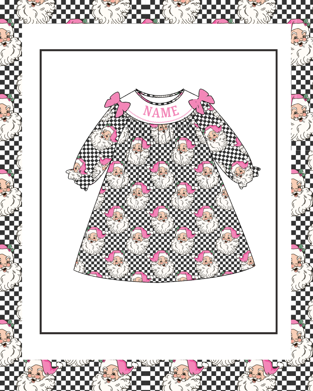 Preorder / Black Checkered Santa Dress - Ships late October