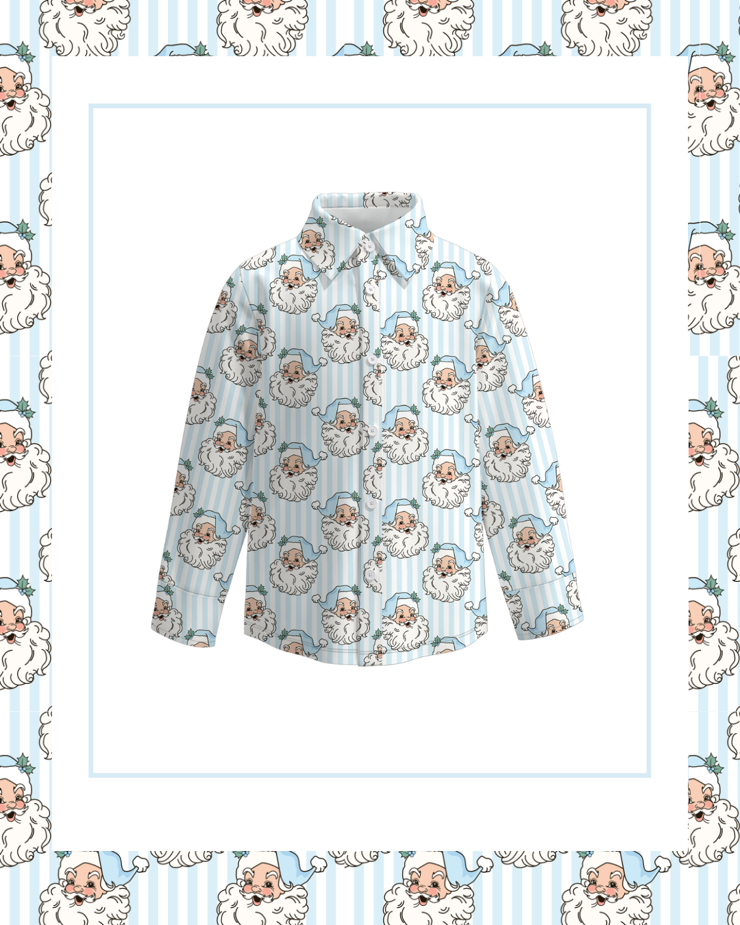 Preorder / Blue Stripe Santa Boys Button Down  - Ships late October