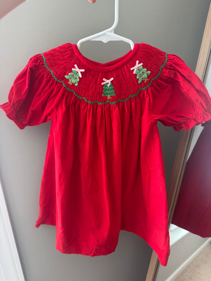 Hand Smocked Christmas Tree Corduroy Dress