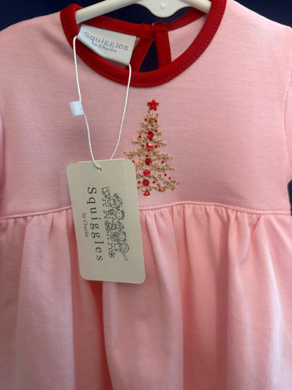 Hand embroidered pink and gold Pima cotton skirted bubble