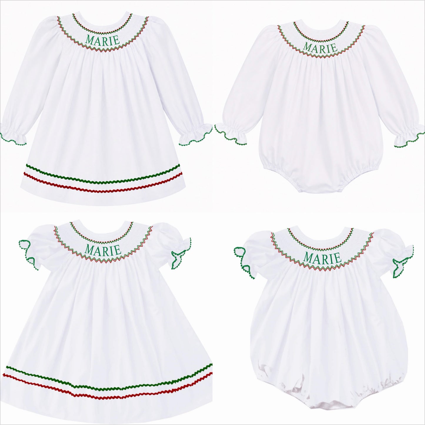 Preorder - White Hand Smocked Custom Name / Ships early Oct