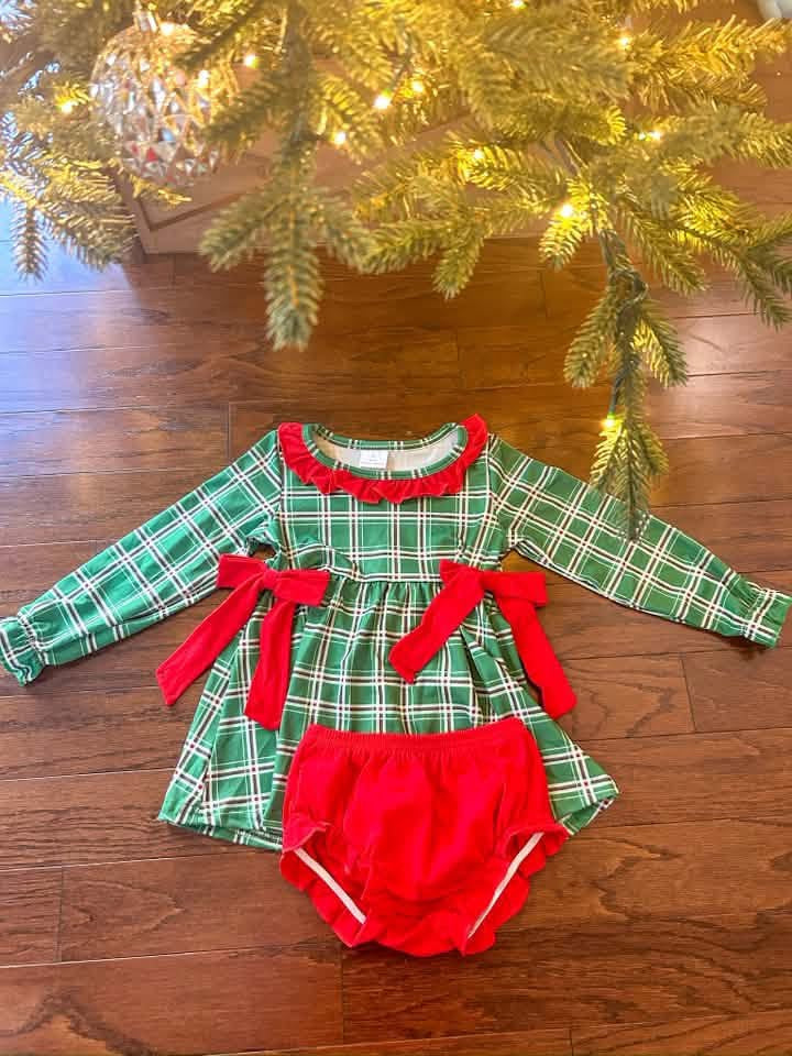 Preorder - red and green plaid diaper set - ships sept