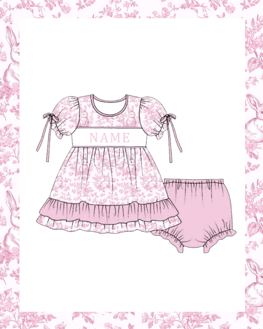 Preorder - Pink Bunny Toile Diaper Set - Ships late Jan/early Feb