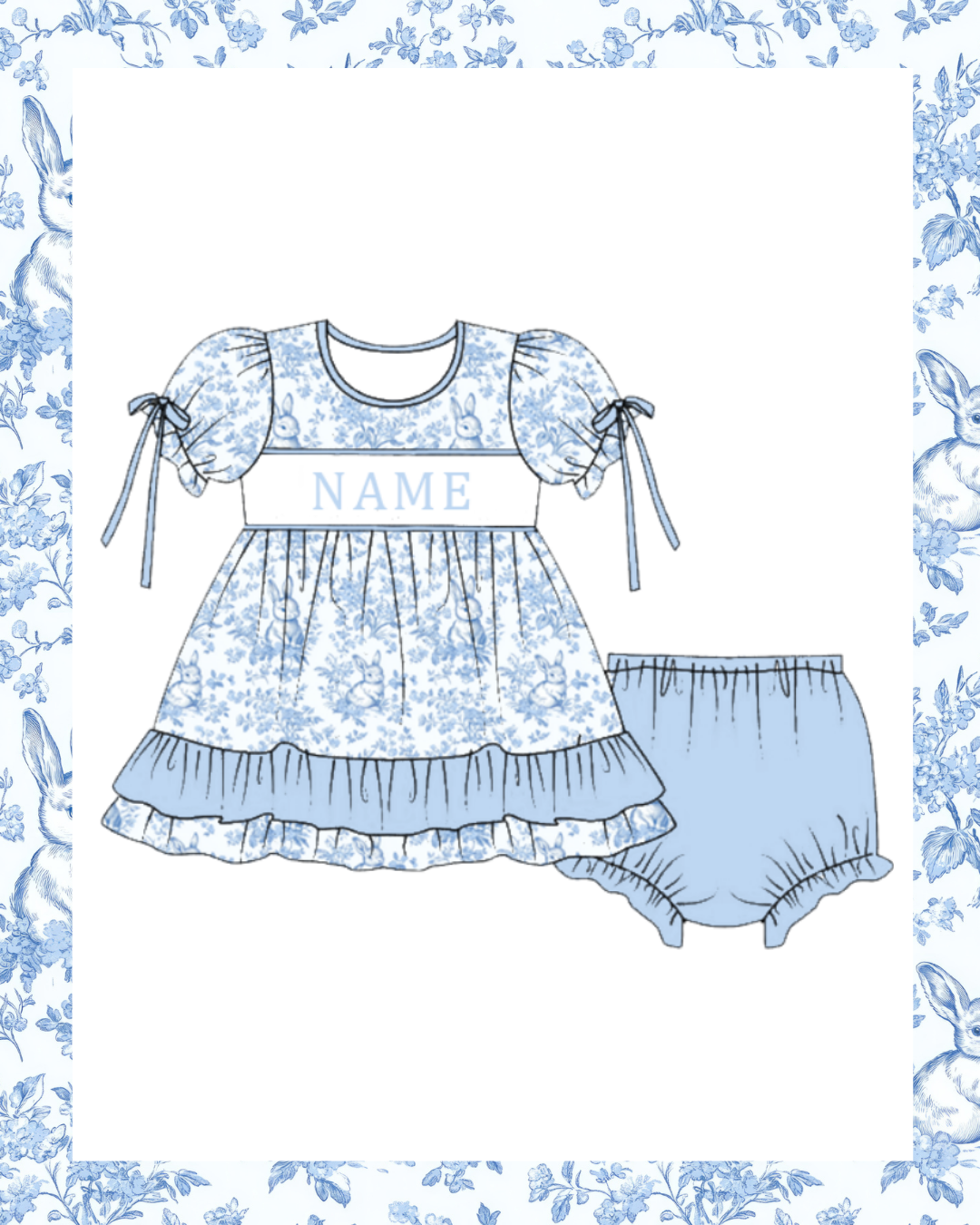 Preorder - Blue Bunny Toile Diaper Set - Ships late Jan/early Feb