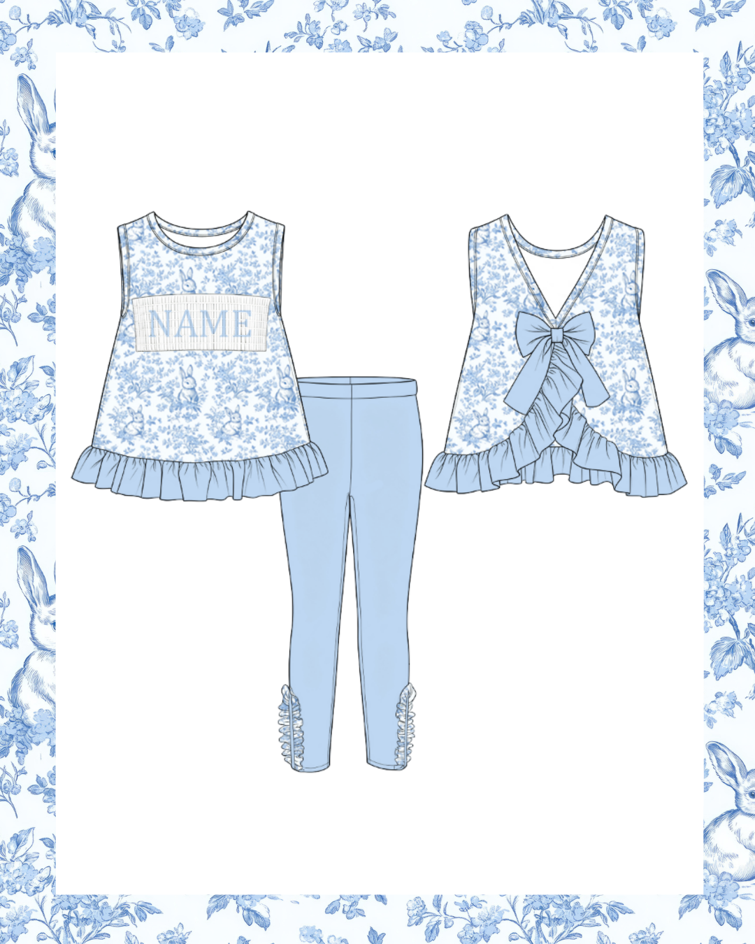 Preorder - Blue Bunny Toile Pant Set - Ships late Jan/early Feb