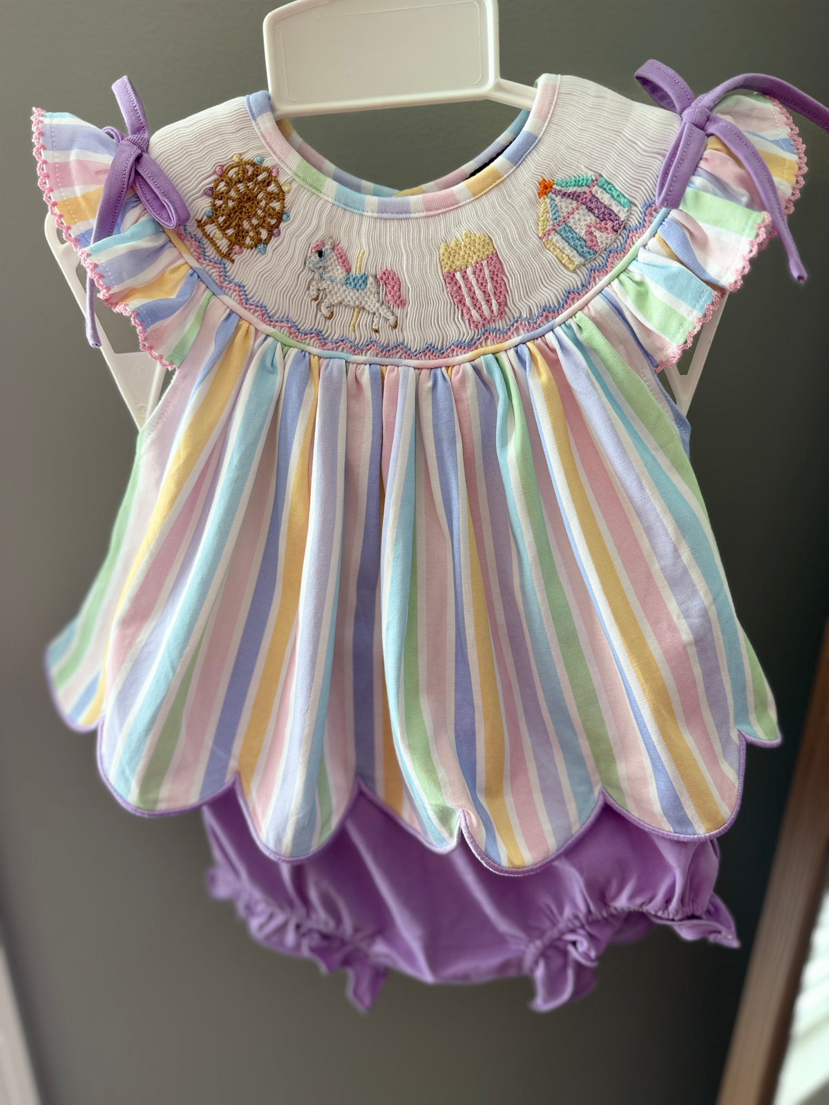 Hand Smocked Pastel Fair/Carnival Diaper Set