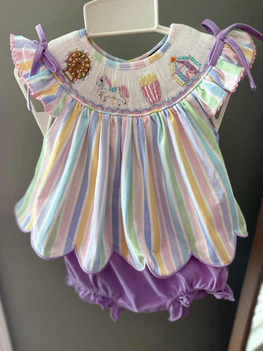 Hand Smocked Pastel Fair/Carnival Diaper Set