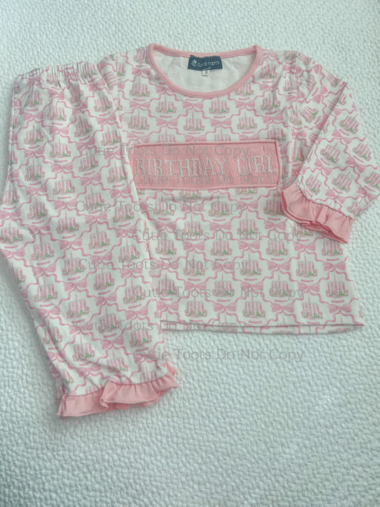 Hand Smocked BIRTHDAY GIRL Cake lounge set