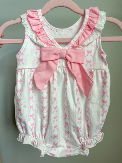 Machine Smocked Pink Bow Bubble