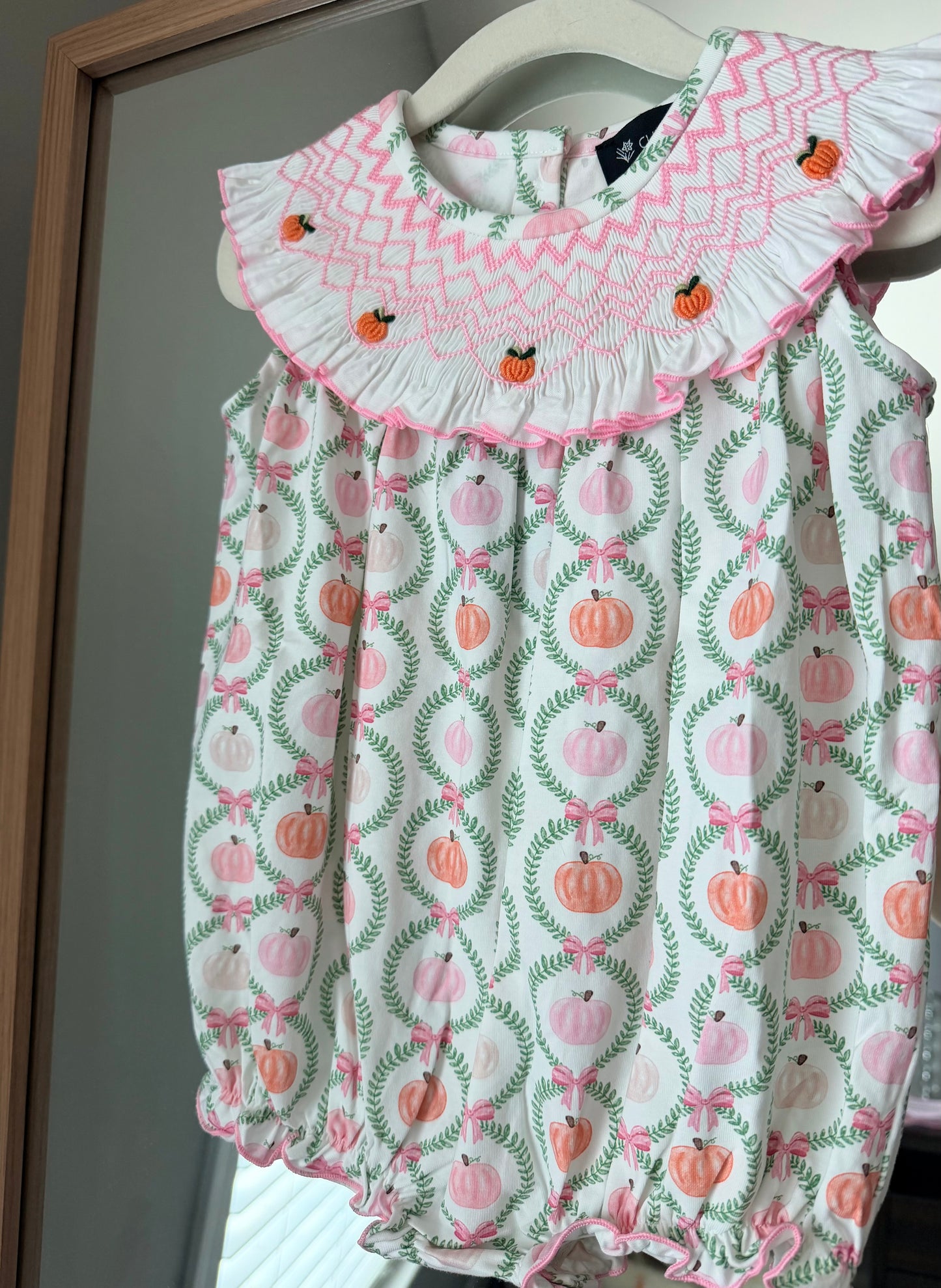 Hand Smocked Grandmillennial Pink Pumpkin Bubble