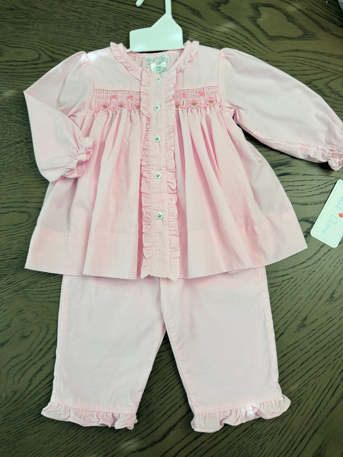 Petit Ami Pink Hand Smocked Pant Set