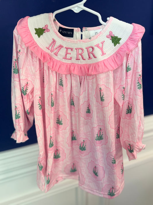 MERRY Pink Christmas Tree Dress