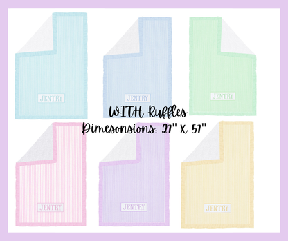 Preorder - Hand Smocked Seersucker - Towel WITH RUFFLES (Ships from CT to customers early March)