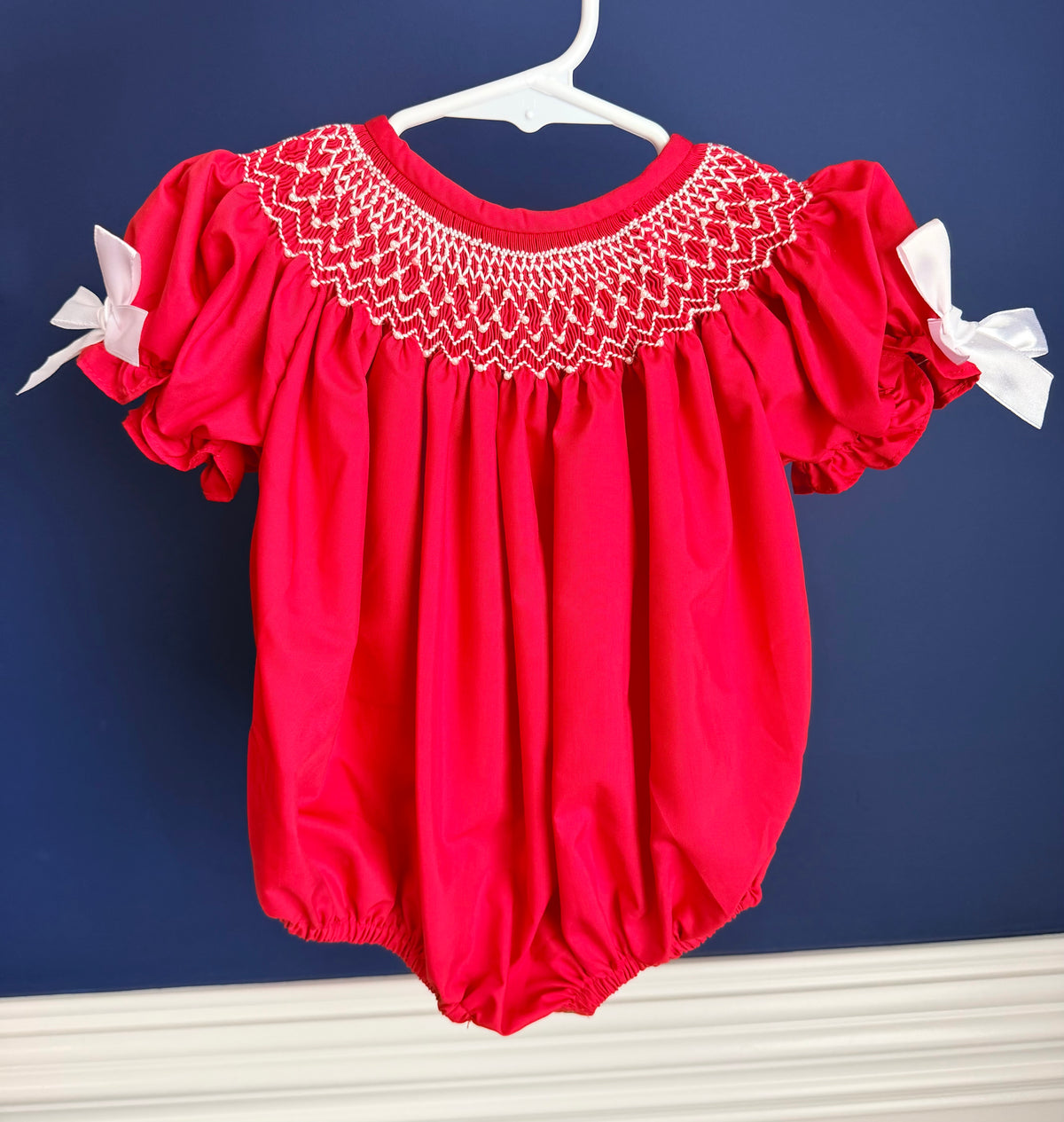 Christmas Red Pearl Hand Smocked Bubble