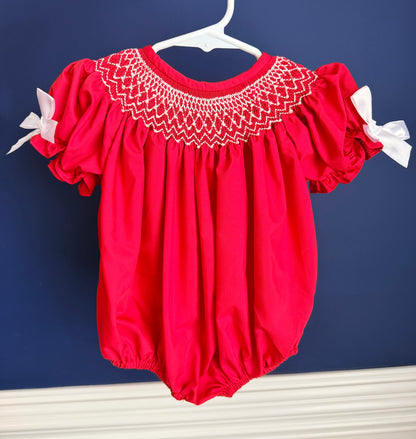 Christmas Red Pearl Hand Smocked Bubble
