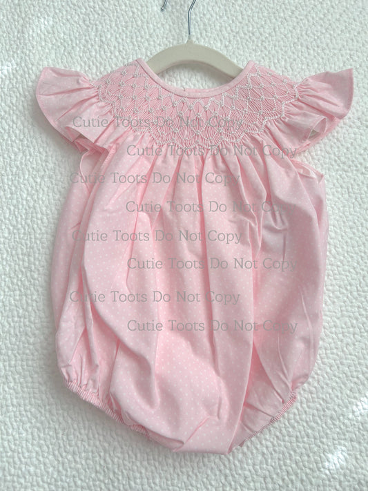 Hand Smocked Pink Pearl Bubble